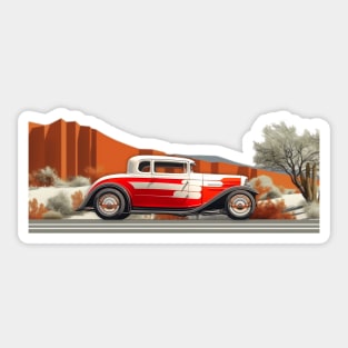 Hot Rod Desert Runner Custom Classic Car Retro Style Chopped Top Moon Hub Caps Desert Street Scene Hot Rod Sticker